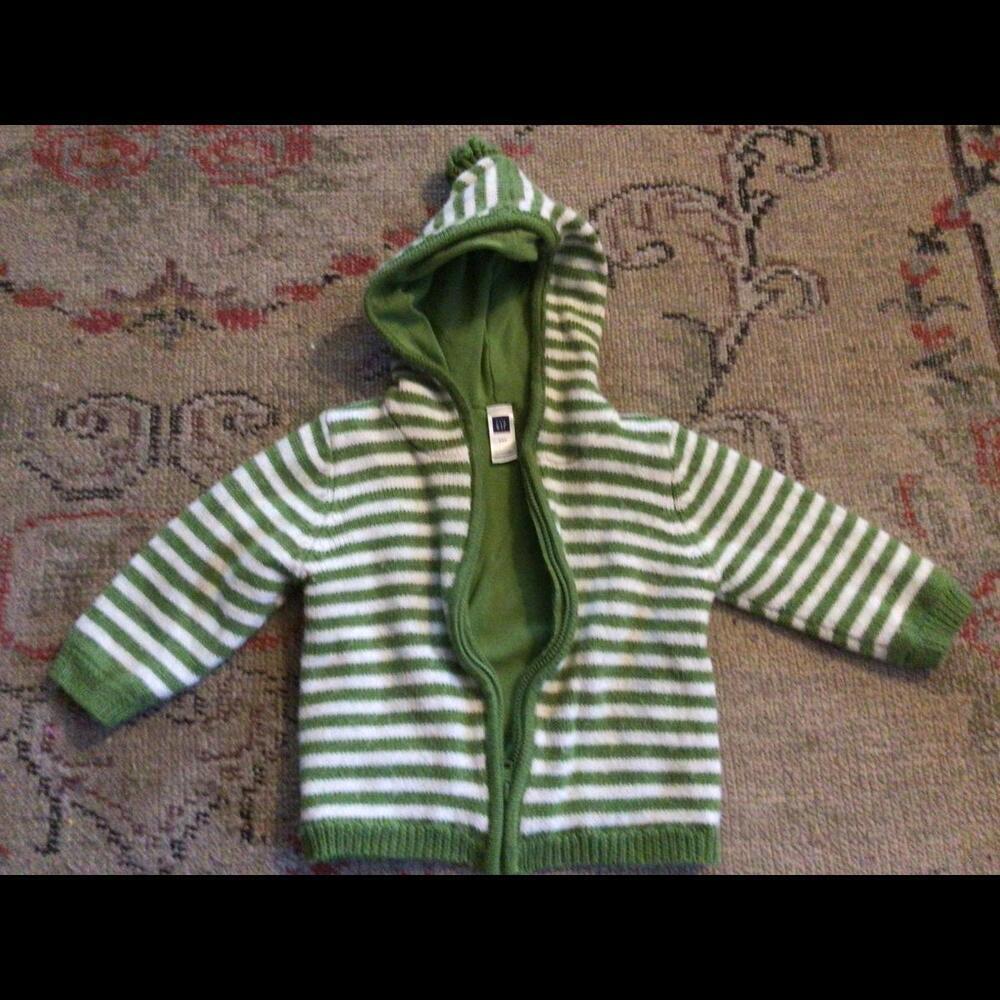 Baby Gap Green and White Hooded Wool Blend Sweater in 12-18 months